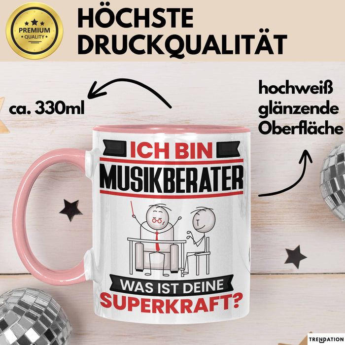 Musikberater Tasse Geschenk für Musikberater Geburtstag Lustiger Spruch Kaffee-Becher Was Ist Deine Superkraft Rosa Trendation