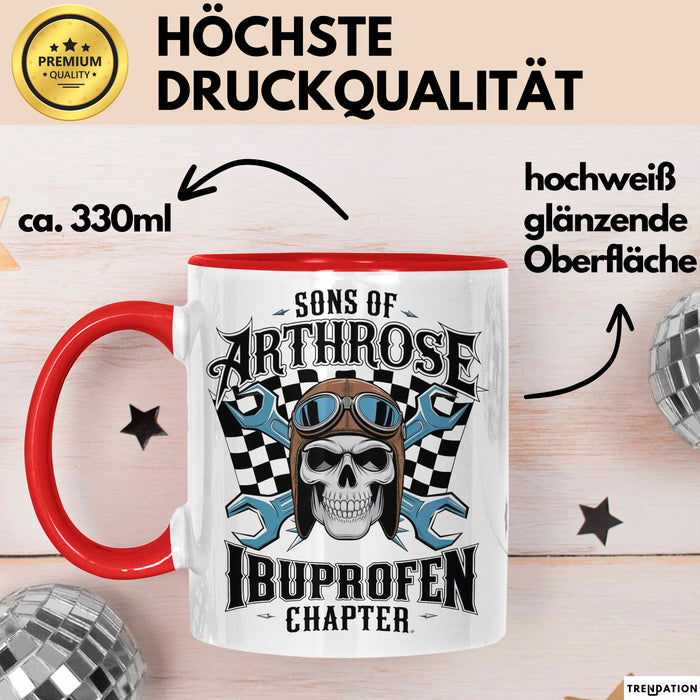 Biker Fahrradfahrer Tasse Geschenk Lustige Geschenkidee Spruch Sons Of Arthrose Ibuprofen Chapter Rot Trendation