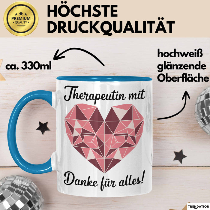 Physiotherapeut Physiotherapie Tasse Geschenk Lustige Geschenkidee Spruch Therapeutin Mit Herz Danke Für Alles Blau Trendation