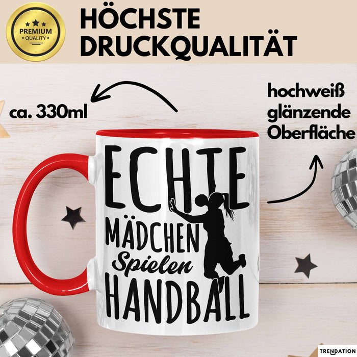 Mädchen Handball-Spielerin Tasse Geschenk Spruch Echte Mädchen Spielen Handball Geschenkidee Frauen Rot Trendation