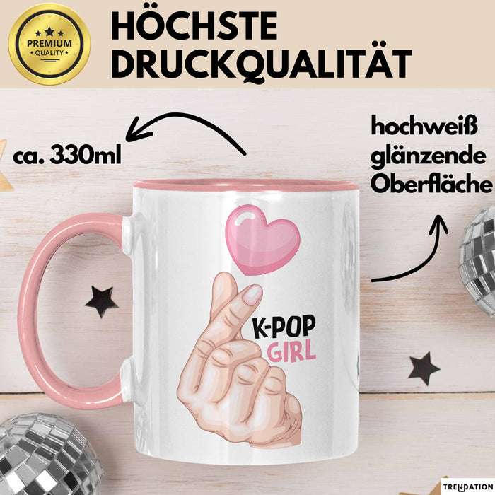 Kpop Love Girl Tasse Geschenk Süßes Herz Design Finger Herz Geste Rosa Trendation