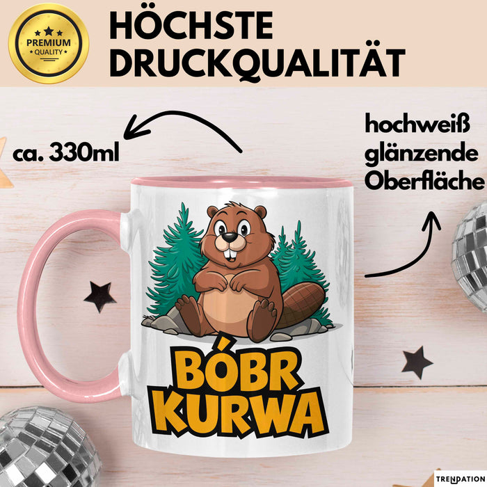 Polnisch Bóbr Kurwa Tasse Geschenk Lustige Geschenkidee Rosa Trendation
