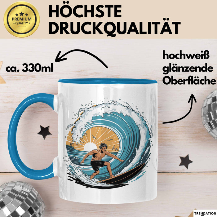 Surfer Tasse Geschenkidee für Wellenreiter Lustiger Spruch Blau Trendation