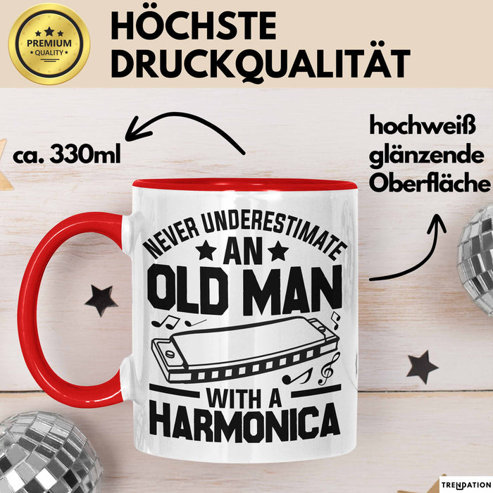 Mundharmonika Tasse Geschenk Vintage Retro Mundharmonika Spieler Geschenk Rot Trendation