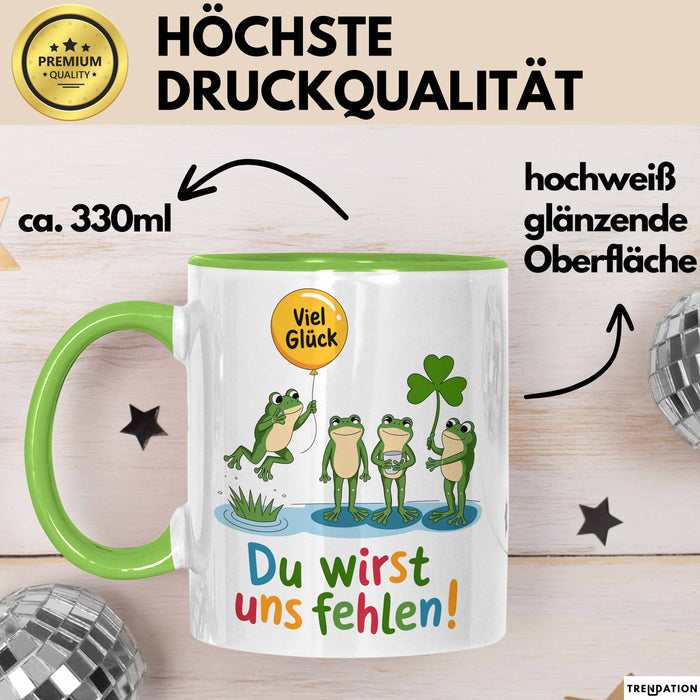 Büroarbeit Kollege Abschied Frösche Tasse Geschenk Lustige Geschenkidee Spruch Du Wirst Uns Fehlen Grün Trendation