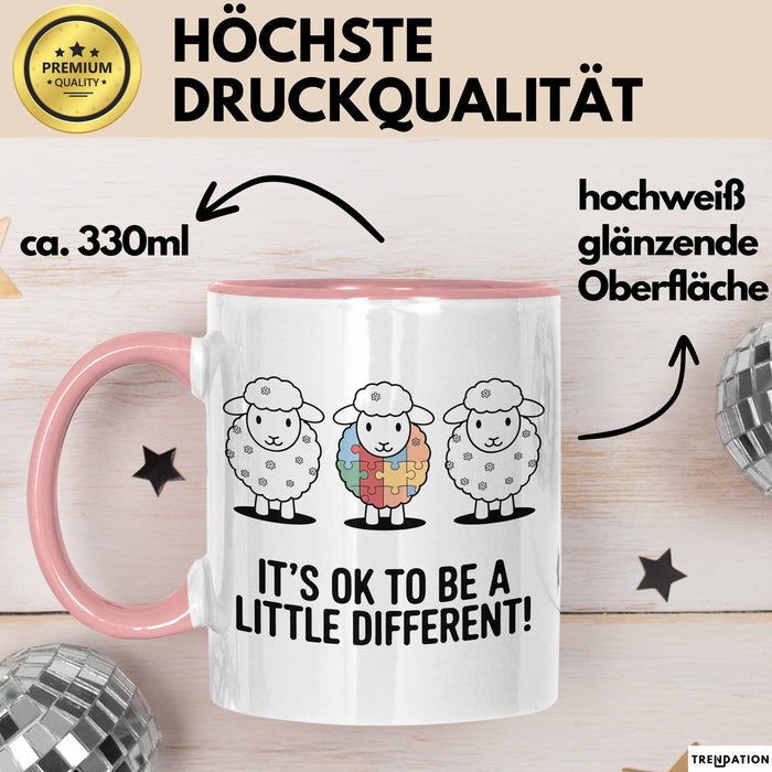 Schaf Autismus Bewusstsein Tasse Geschenk Lustige Geschenkidee Spruch Es Ist Okay Ein Bisschen Anders Zu Sein Rosa Trendation