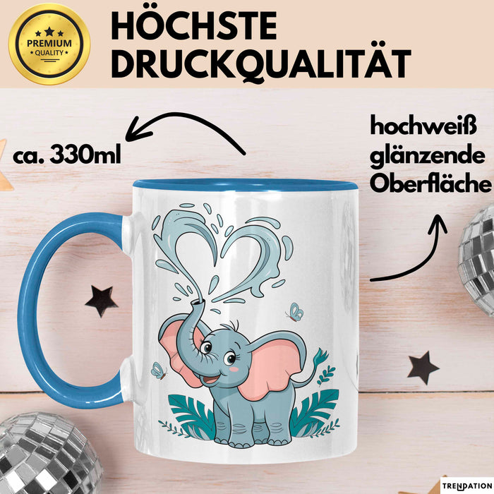 Elefantenliebhaber Tasse Geschenkidee für Wildtier Fans Blau Trendation