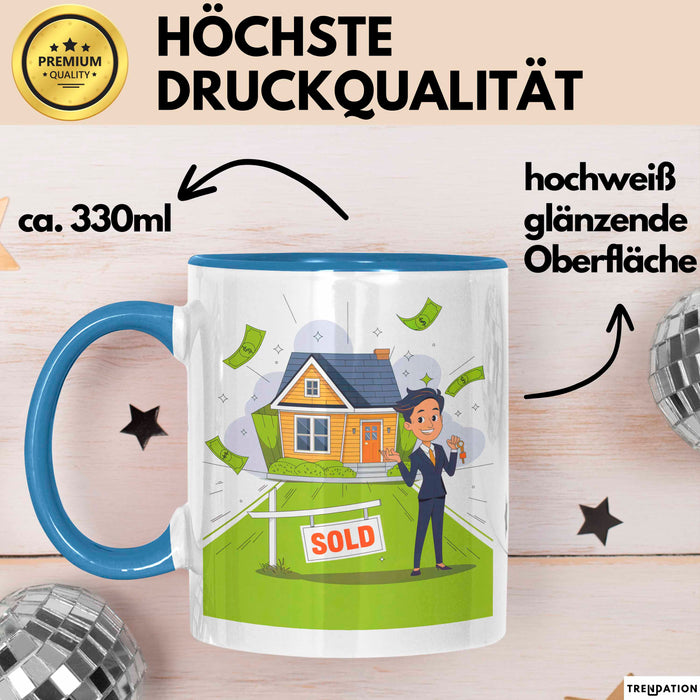 Immobilienmakler Tasse Geschenk Lustige Geschenkidee Spruch Für Haus Verkäufer Blau Trendation