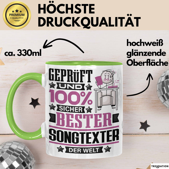 Songtexter Geschenk Lustiger Spruch für Songtexter Geschenkidee Bester Songtexter Der Welt Grün Trendation