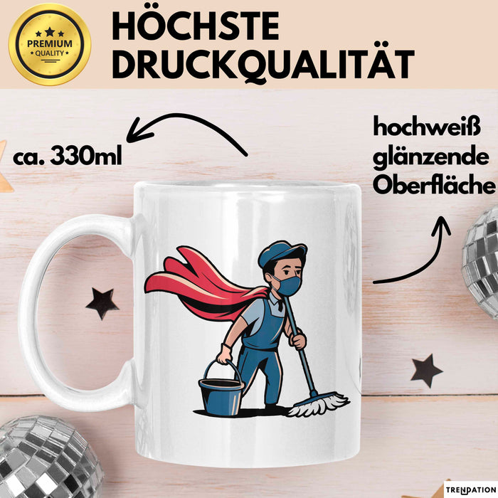 Hausmeister Tasse Geschenkidee Reinigungsheld Lustiger Geschenkidee Lustig Weiß Trendation