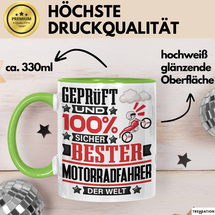 Motorradfahrer Geschenk Lustiger Spruch für Motorradfahrer Geschenkidee Bester Motorradfahrer Der Welt Grün Trendation