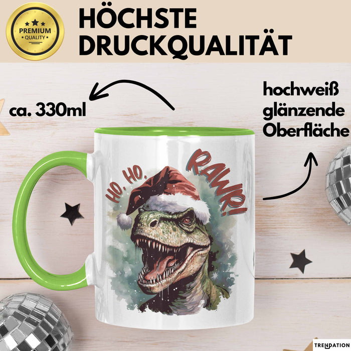 Weihnachten Tasse Dinosaurier Geschenkidee Ho Ho Rawr Jungs Jungen Geschenkidee Kaffeebecher Grün Trendation