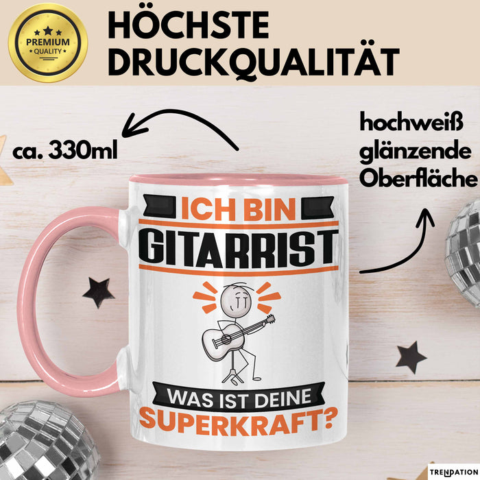 Gitarrist Tasse Geschenk für Gitarrist Geburtstag Lustiger Spruch Kaffee-Becher Was Ist Deine Superkraft Rosa Trendation