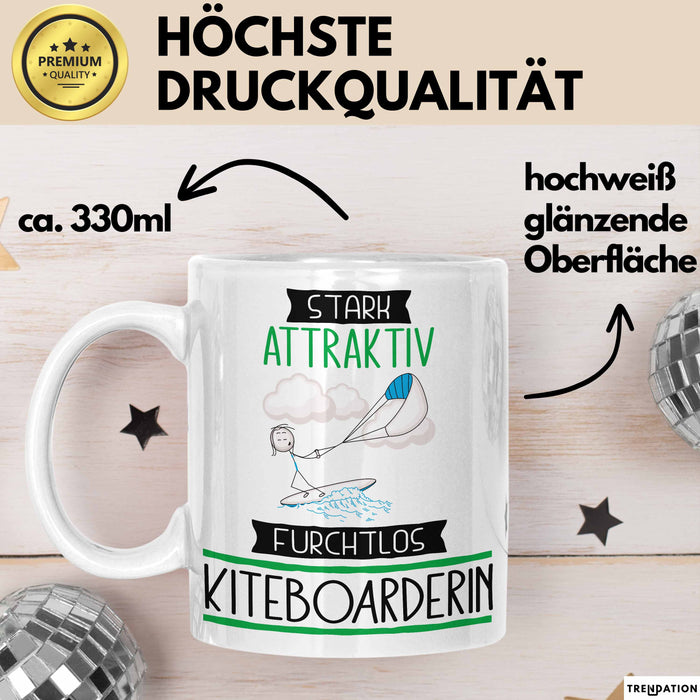 Kiteboarderin Tasse Geschenk Becher Stark Attraktiv Furchtlos Kiteboarderin Lustige Geschenkidee Weiß Trendation