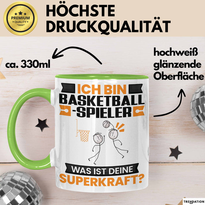Basketballspieler Tasse Geschenk für Basketballspieler Geburtstag Lustiger Spruch Kaffee-Becher Was Ist Deine Superkraft Grün Trendation