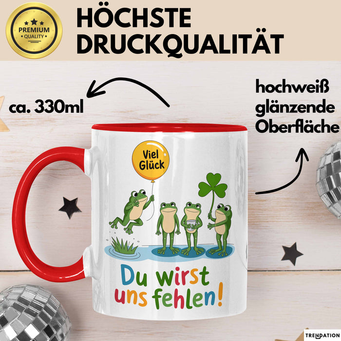 Büroarbeit Kollege Abschied Frösche Tasse Geschenk Lustige Geschenkidee Spruch Du Wirst Uns Fehlen Rot Trendation