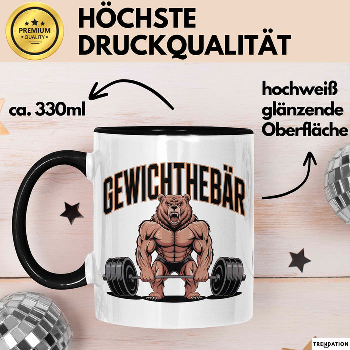Gewichthebender Bär Tasse Geschenk Lustige Geschenkidee Spruch Gewichthebär Schwarz Trendation