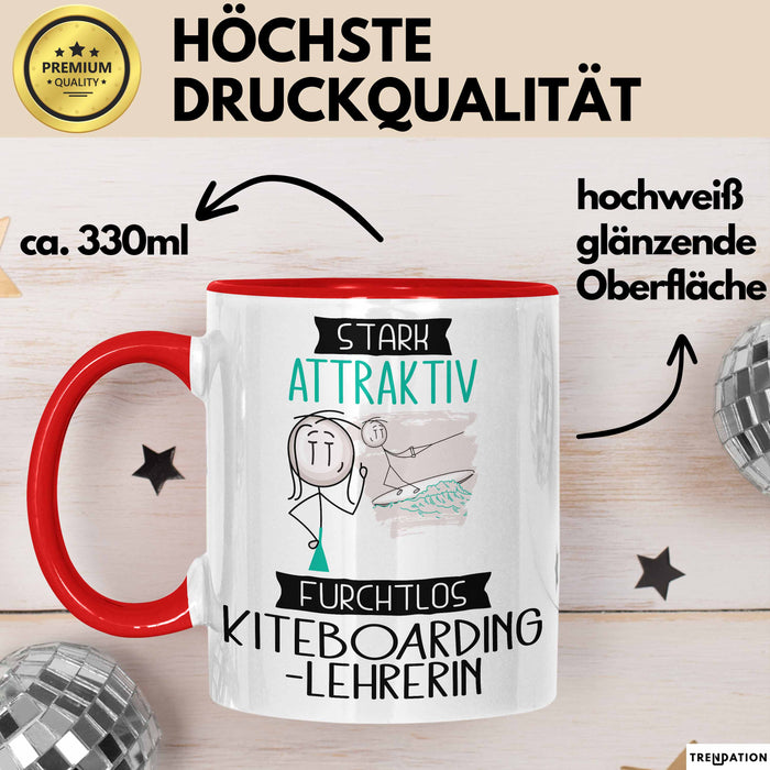 Kiteboarding-Lehrerin Tasse Geschenk Becher Stark Attraktiv Furchtlos Kiteboarding-Lehrerin Lustige Geschenkidee Rot Trendation