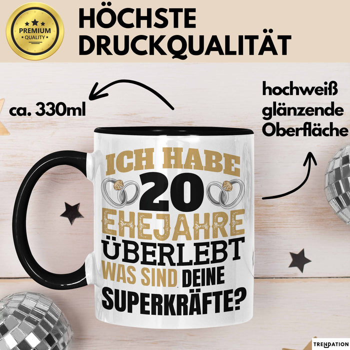 Ehejahre Tasse Geschenk 20 Jahre Spruch Lustig Hochzeitstag Silberhochzeit Schwarz Trendation