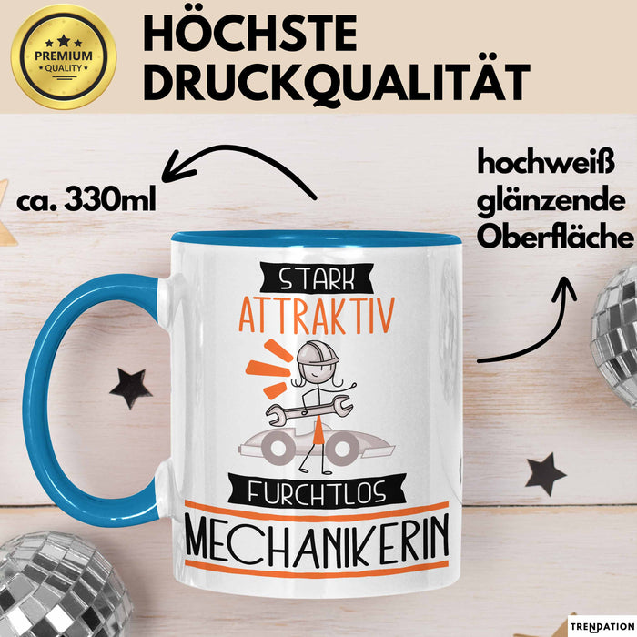 Mechanikerin Tasse Geschenk Becher Stark Attraktiv Furchtlos Mechanikerin Lustige Geschenkidee Blau Trendation
