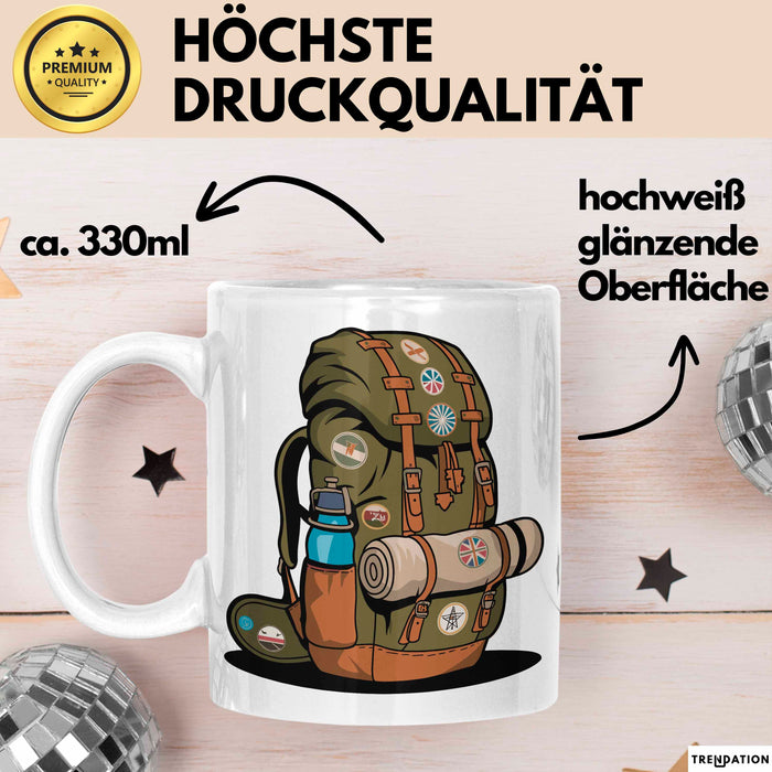 Rucksackreisender Tasse Geschenkidee für Wanderpfad Fans Weiß Trendation