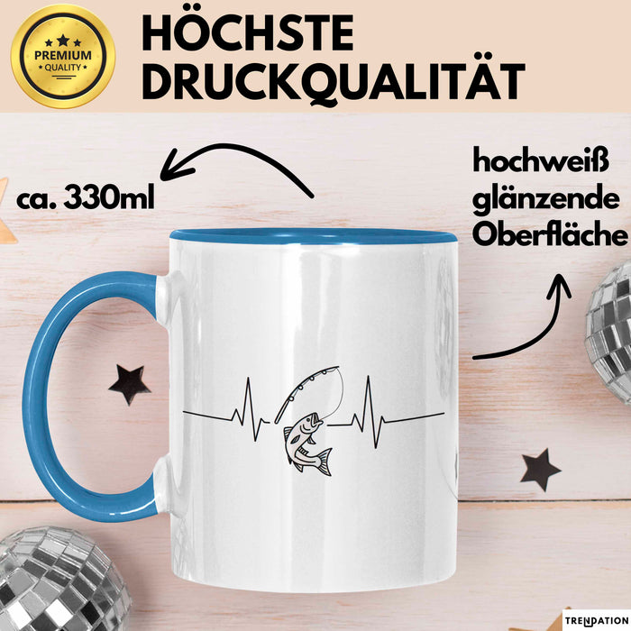 Angelliebhaber Fischer Herzschlag Tasse Geschenk Lustige Geschenkidee Spruch Blau Trendation