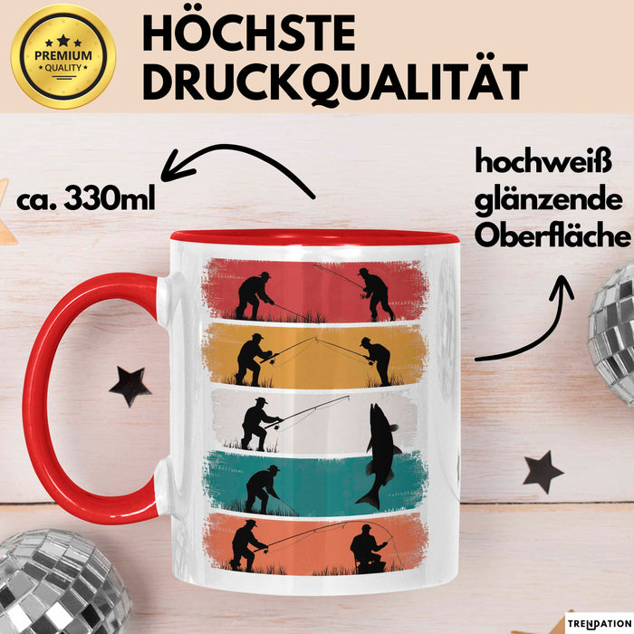 Angelliebhaber Fischer Retro Tasse Geschenk Lustige Geschenkidee Spruch Rot Trendation