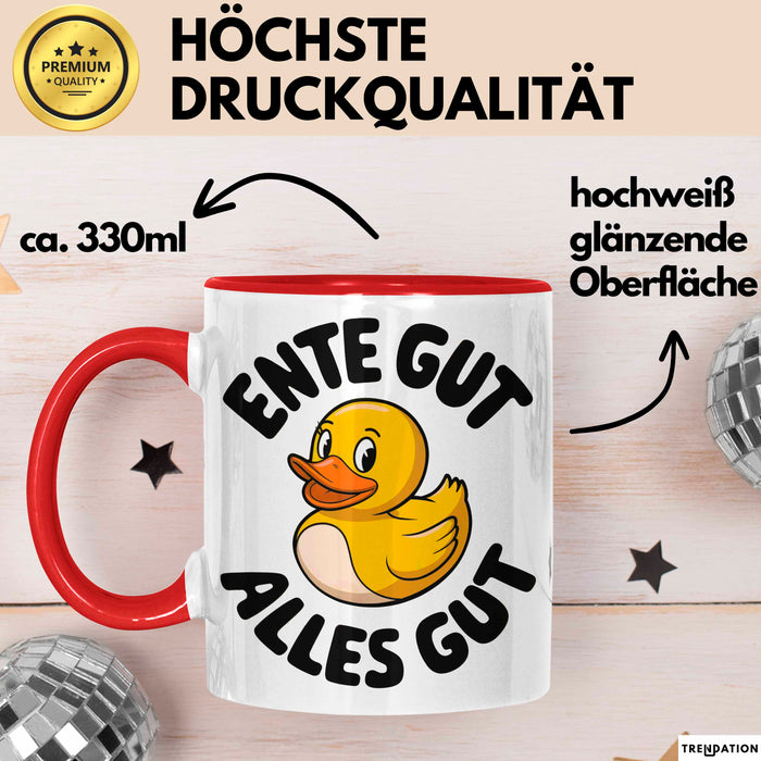 Gelbe Ente Tasse Geschenk Lustige Geschenkidee Spruch Ente gut alles gut Rot Trendation