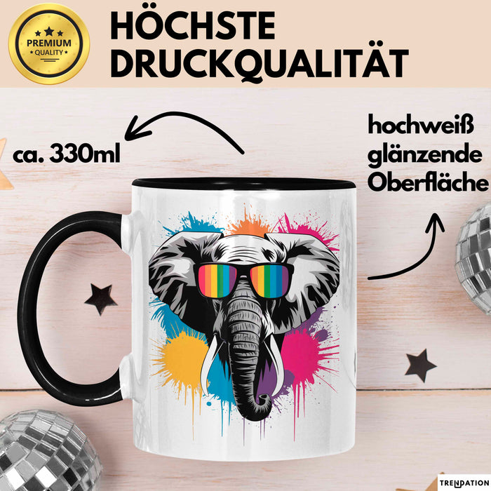 Elefant Tier Sonnenbrille Tasse Geschenk Lustige Geschenkidee Spruch Schwarz Trendation