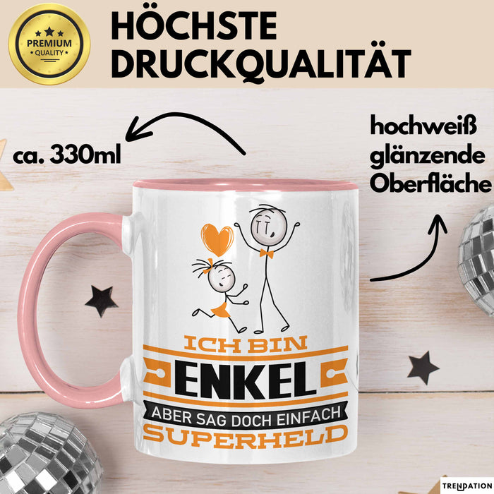 Enkel Geschenk Tasse Ich Bin Enkel Aber Sag Doch Einfach Superheld Lustige Geschenkdiee für Enkel Kaffee-Becher Rosa Trendation