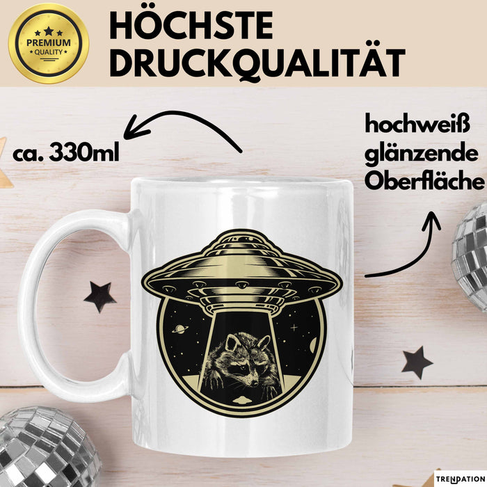 Waschbär Geschenk Tasse Ufo Alien Waschbär-Liebhaber Geschenkdidee Weiß Trendation