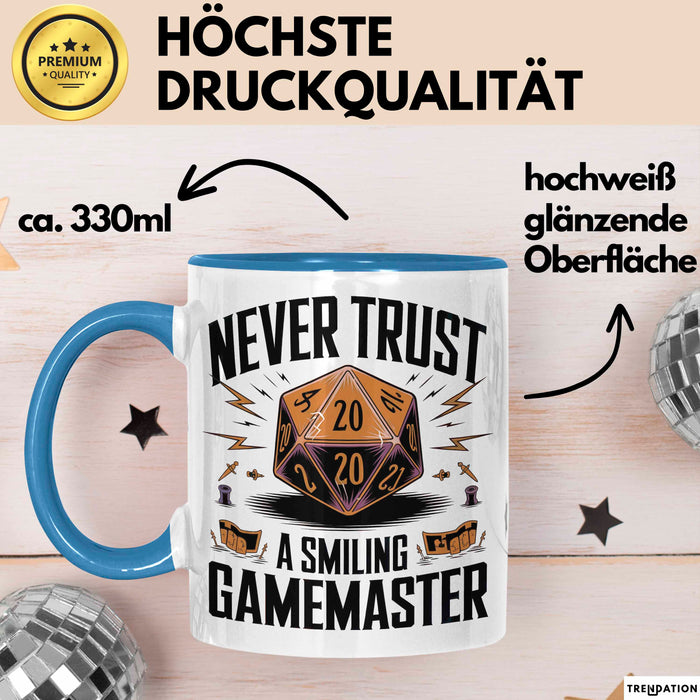 Gamer Tasse Geschenkidee Lachender Spielleiter Videospiel Blau Trendation