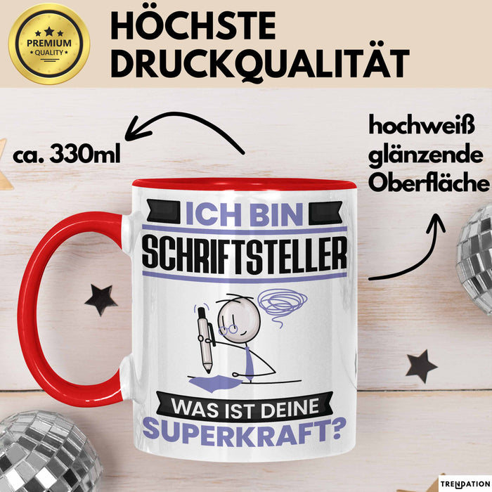 Schriftsteller Tasse Geschenk für Schriftsteller Geburtstag Lustiger Spruch Kaffee-Becher Was Ist Deine Superkraft Rot Trendation