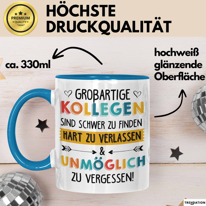 Büroarbeit Kollege Tasse Geschenk Lustige Geschenkidee Spruch Großartige Kollegen Sind Schwer Zu Finden Blau Trendation
