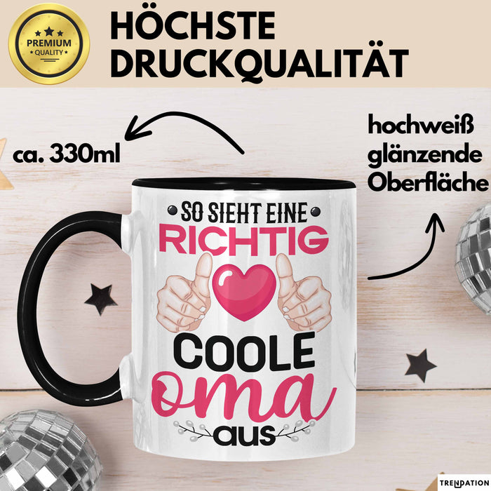 Coole Oma Tasse Geschenk Muttertag Lustiger Spruch Richtig Cool Schwarz Trendation