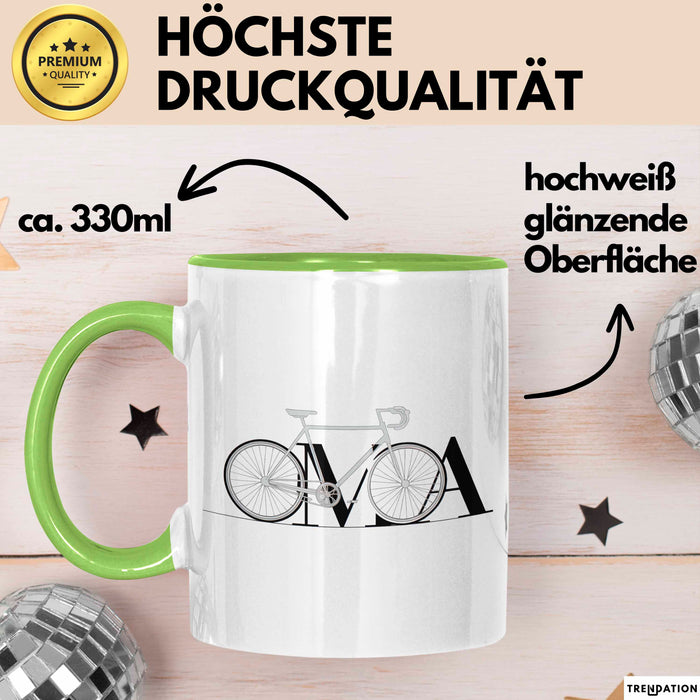 Oma Großmutter Tasse Becher Geschenk Lustige Geschenkidee Spruch Oma Fahrrad Radfahren Grün Trendation