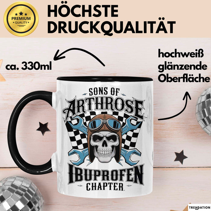 Biker Fahrradfahrer Tasse Geschenk Lustige Geschenkidee Spruch Sons Of Arthrose Ibuprofen Chapter Schwarz Trendation