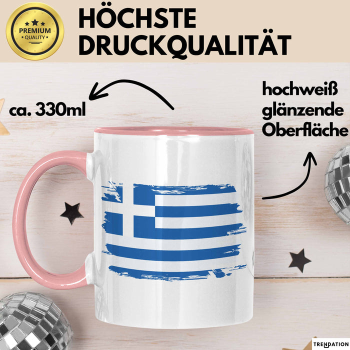 Griechenland Tasse Geschenk Grieche Flagge Kaffee-Becher Rosa Trendation