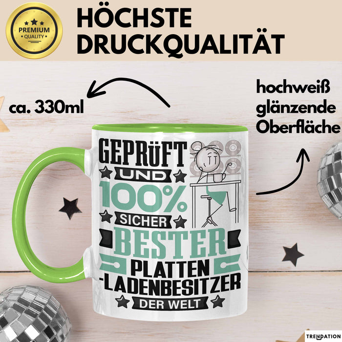 Plattenladenbesitzer Geschenk Lustiger Spruch für Plattenladenbesitzer Geschenkidee Bester Plattenladenbesitzer Der Welt Grün Trendation