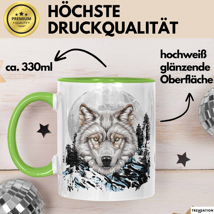 Wolf Tasse Geschenk Abstrakt Wölfe Mondlandschaft Geschenkidee Grün Trendation