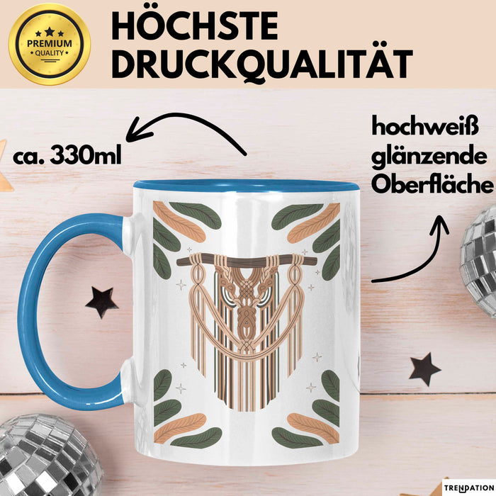 Makramee Liebhaber Tasse Geschenk Lustige Geschenkidee Spruch Für Faser Kunst Fans Blau Trendation