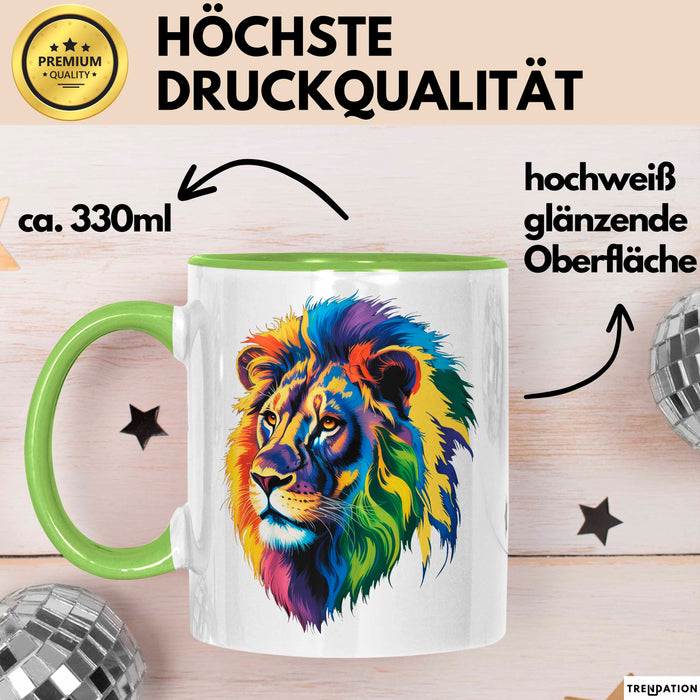 Bunter Löwe Tasse Geschenk Lustige Geschenkidee Spruch Grün Trendation