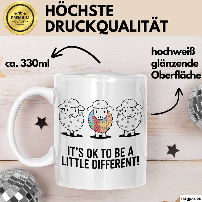 Schaf Autismus Bewusstsein Tasse Geschenk Lustige Geschenkidee Spruch Es Ist Okay Ein Bisschen Anders Zu Sein Weiß Trendation