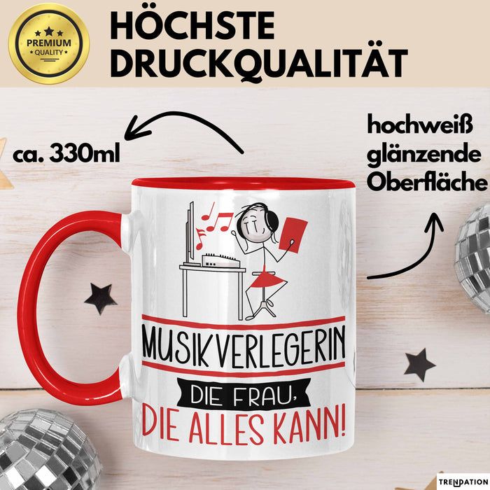 Musikverlegerin Geschenk Tasse Becher Die Frau Die Allen Kann Geschenkidee für eine Musikverlegerin Lustig Rot Trendation