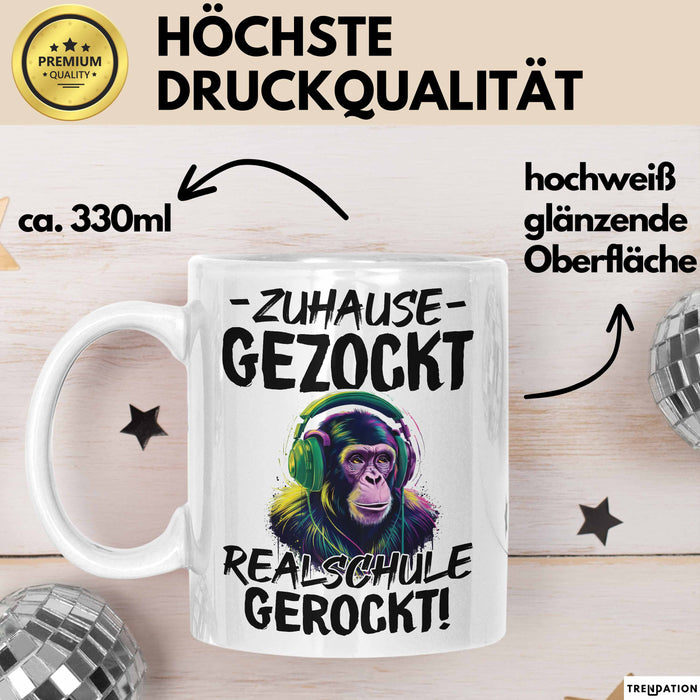 Realschule Bestanden Fachabitur Prüfung Zocker Tasse Geschenk Zuhause Gezockt Realschule Gerockt Kaffee-Becher Weiß Trendation