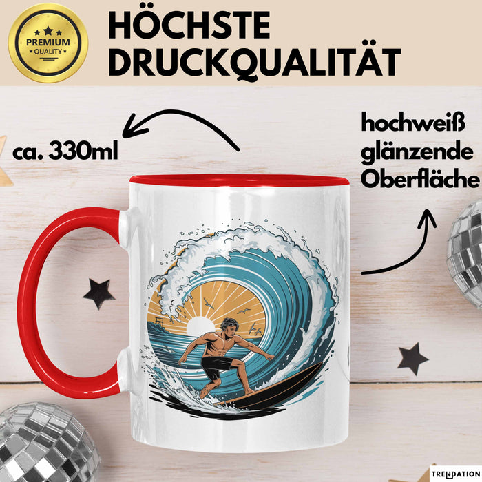 Surfer Tasse Geschenkidee für Wellenreiter Lustiger Spruch Rot Trendation