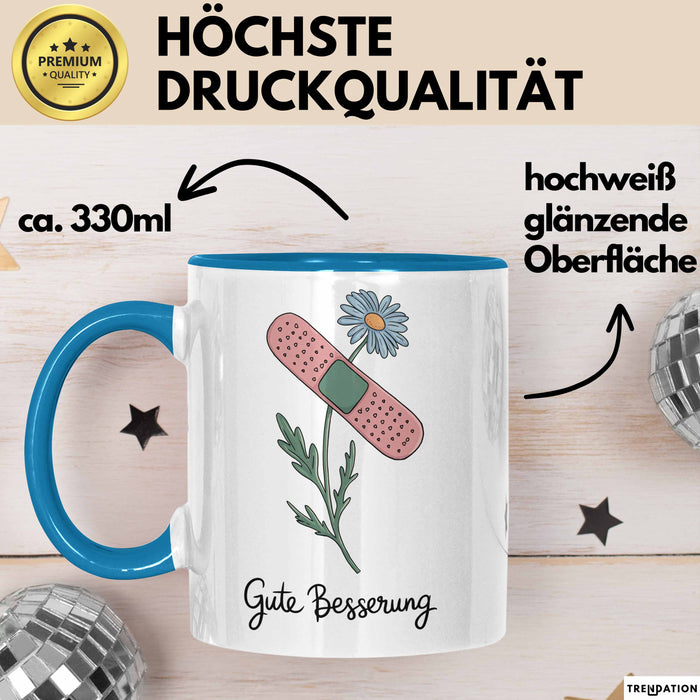 Patienten Kranke Menschen Tasse Geschenk Lustige Geschenkidee Spruch Gute Besserung Blau Trendation