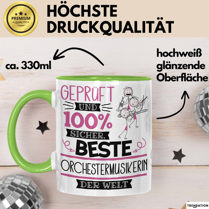Beste Orchestermusikerin Der Welt Tasse Geschenk für Eine Orchestermusikerin Geprüft Und Sicher Geschenkidee Geburtstag Weihnachten Grün Trendation