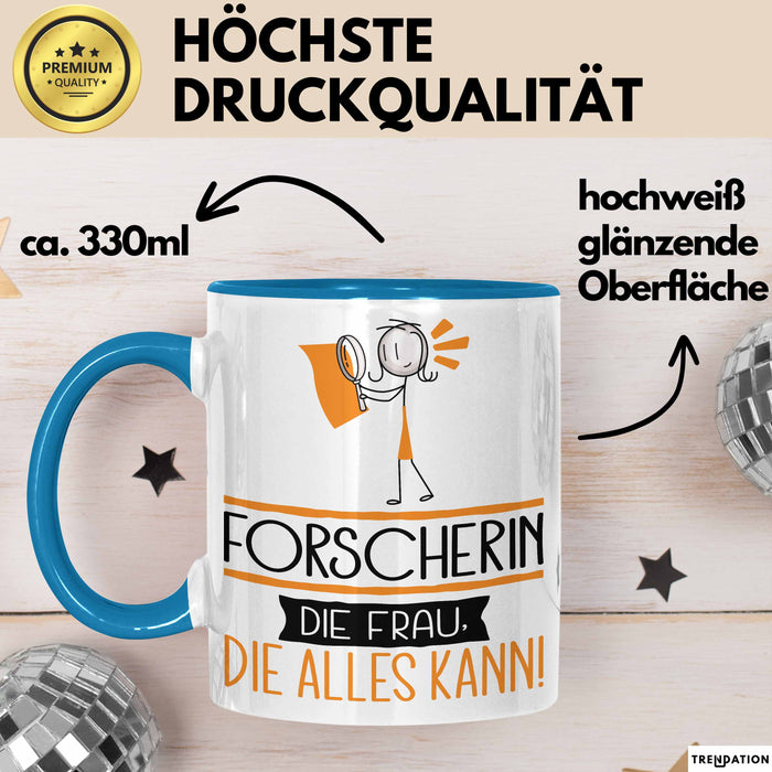 Forscherin Geschenk Tasse Becher Die Frau Die Allen Kann Geschenkidee für eine Forscherin Lustig Blau Trendation