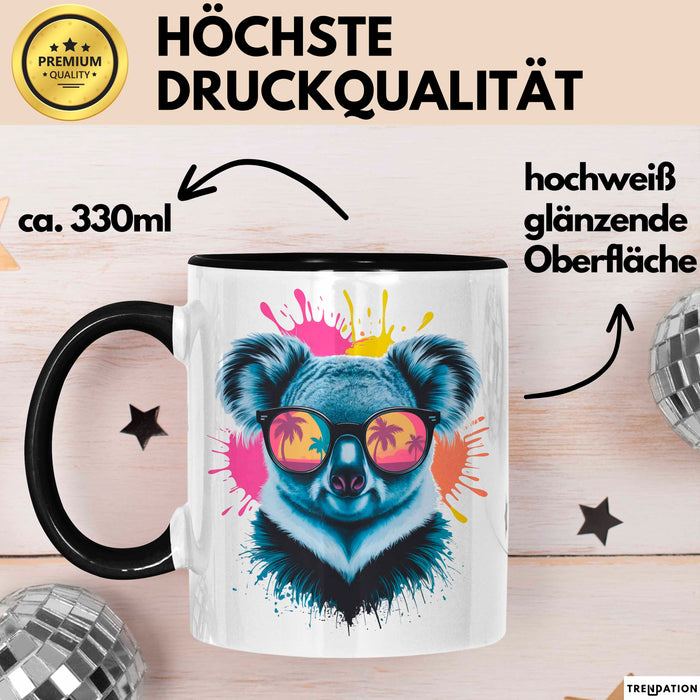 Koala Tier Sonnenbrille Tasse Geschenk Lustige Geschenkidee Spruch Schwarz Trendation